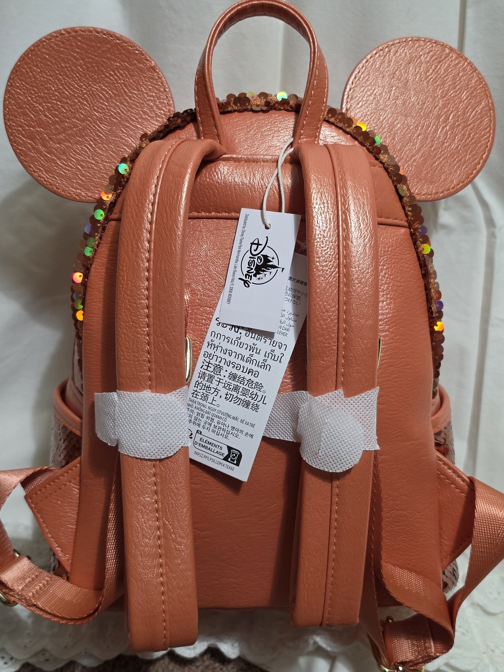Loungefly Peach Sequin Minnie Bow Backpack NWT - Picture 2 of 5